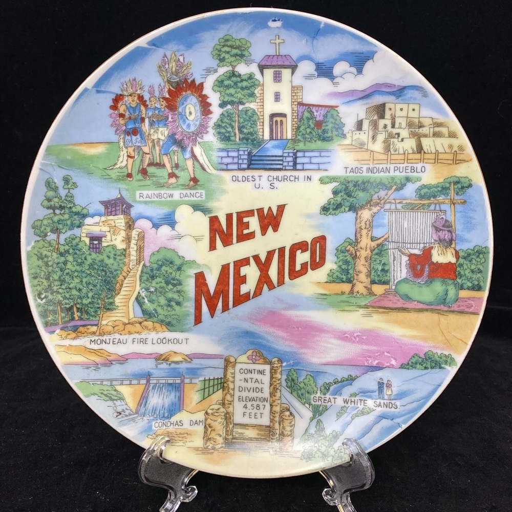 Vintage, 8.25” New Mexico Souvenir State China Hanging Plate